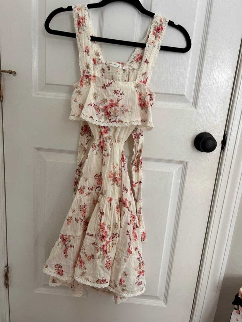Altar'd State Cream Floral Mini Dress with Pink Roses